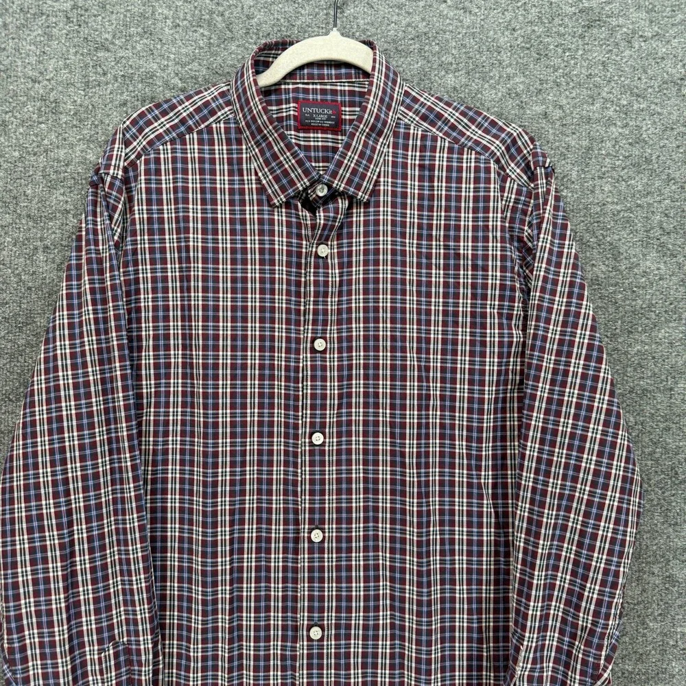 Untuckit Button Down Shirt Mens XL Maroon Plaid Stretch Performance Long Sleeve